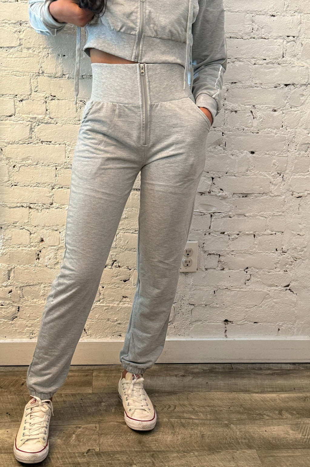 Grey high waisted zip up sweat suit