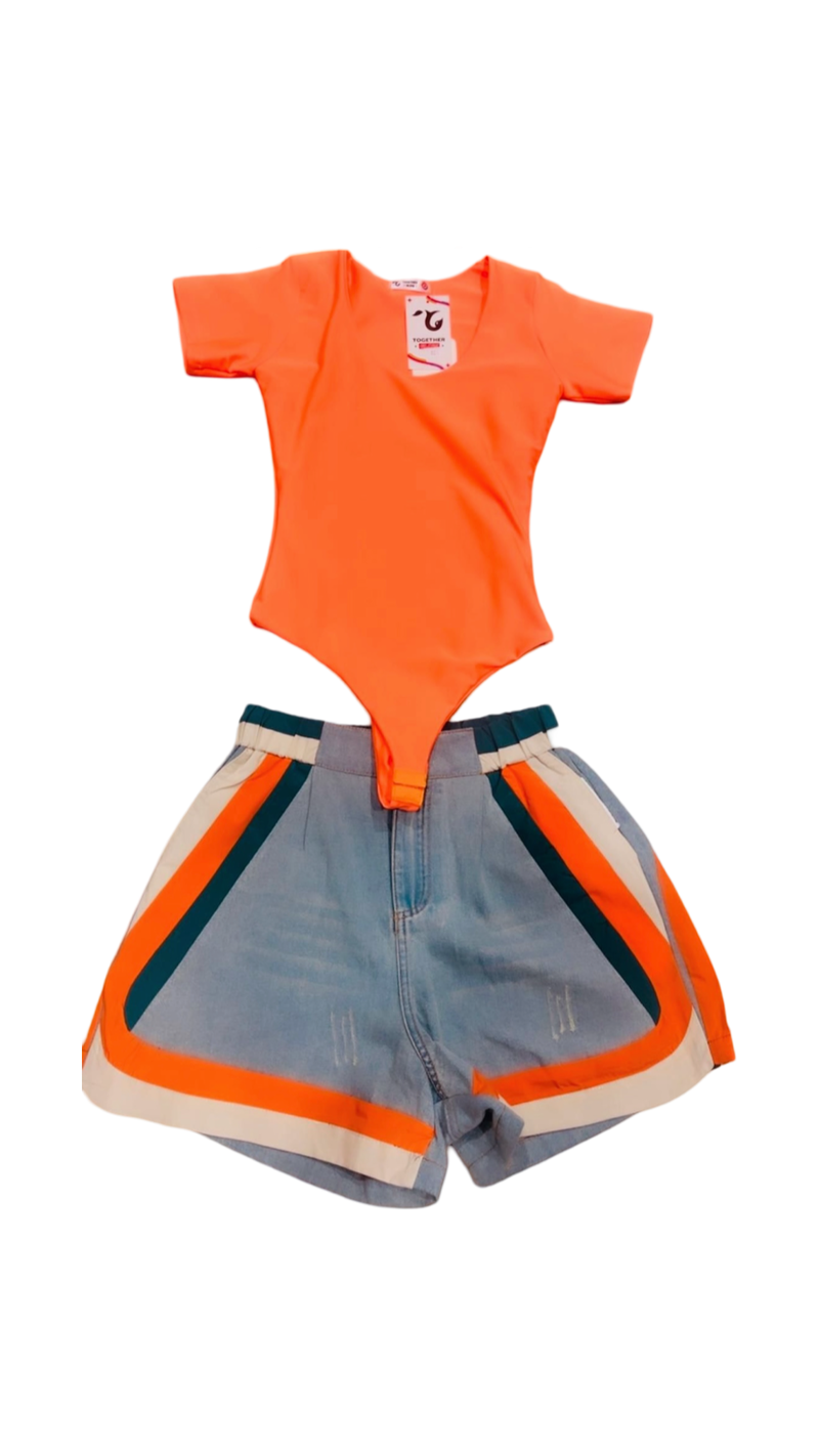 Orange denim short set