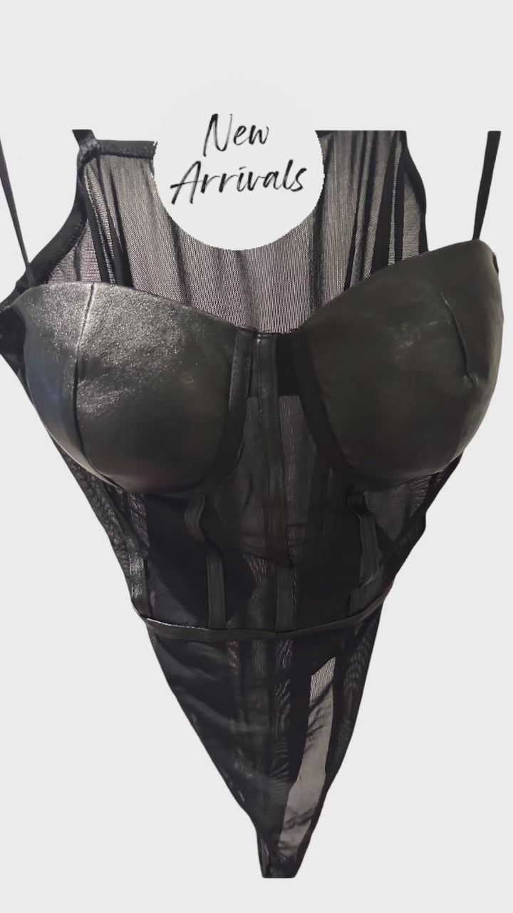 BlackVegan leather bustier