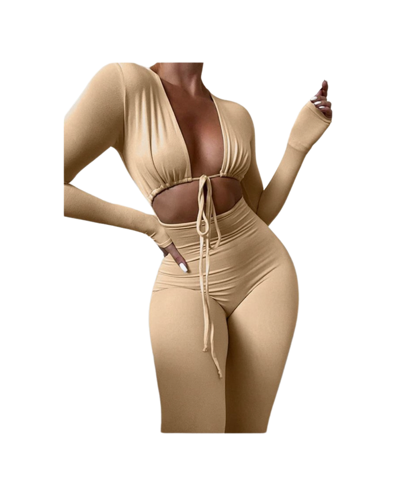 Deep v body con jumpsuit